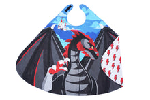 Load image into Gallery viewer, Dragon superhero cape with the side folded over exposing the reverse lightning bolt pattern.
